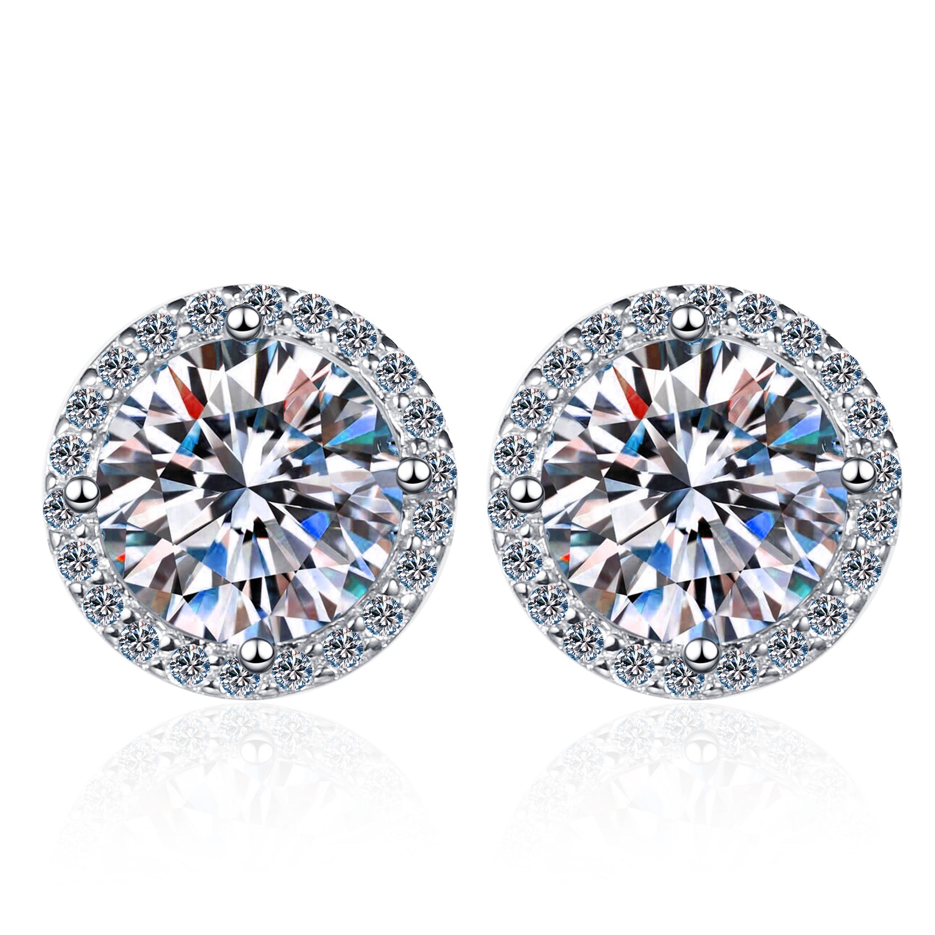 Italo Halo Round Cut Stud Earring Silver Earrings