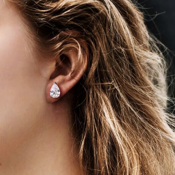 Italo Classic Pear Created White Sapphire Stud Earrings