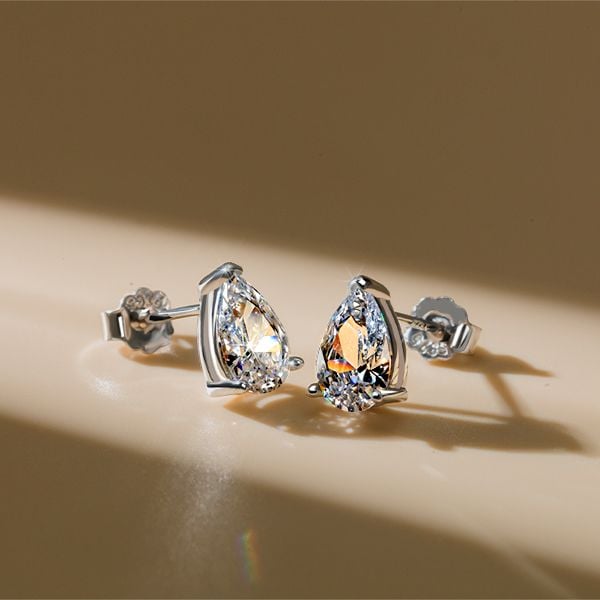 Italo Classic Pear Created White Sapphire Stud Earrings