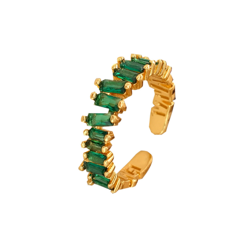 18K Stainless Steel Gold Plated Green Zircon Ring