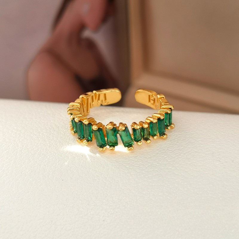 18K Stainless Steel Gold Plated Green Zircon Ring