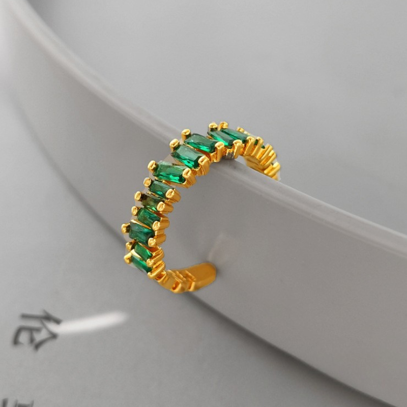 18K Stainless Steel Gold Plated Green Zircon Ring