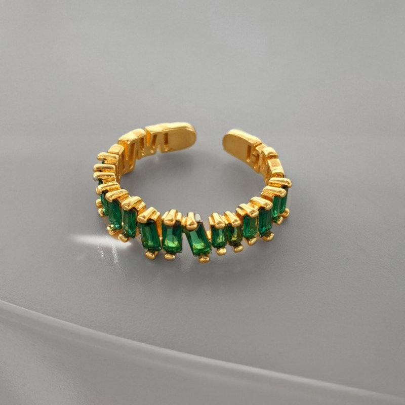 18K Stainless Steel Gold Plated Green Zircon Ring