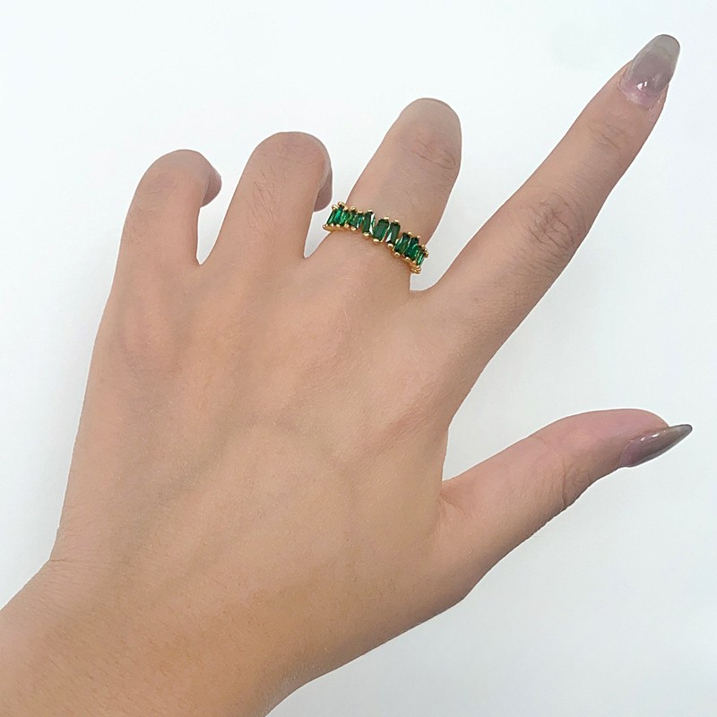 18K Stainless Steel Gold Plated Green Zircon Ring