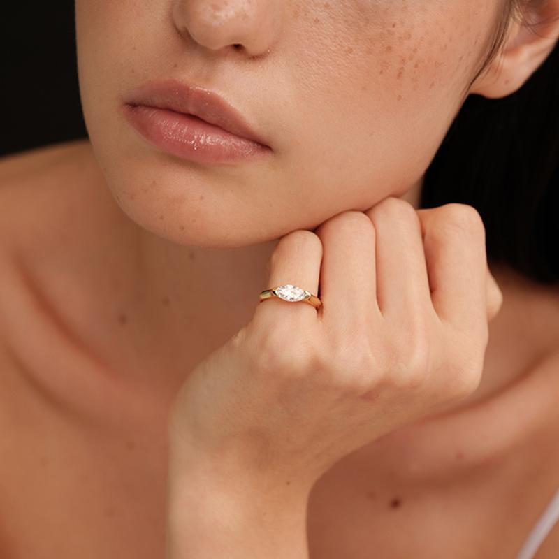 Marquise Shape Synthetic Moissanite Ring