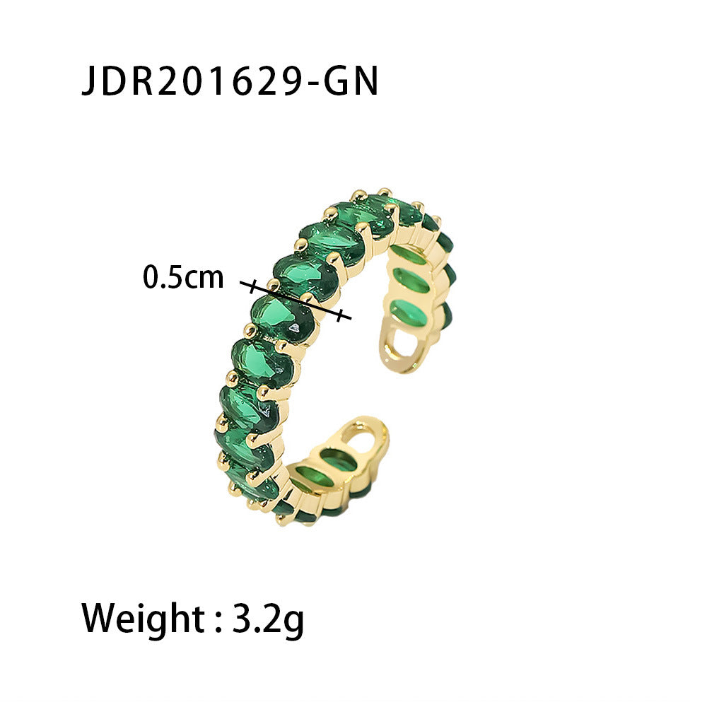 18K Stainless Steel Gold Plated Green Zircon Ring