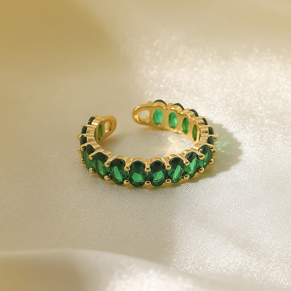 18K Stainless Steel Gold Plated Green Zircon Ring