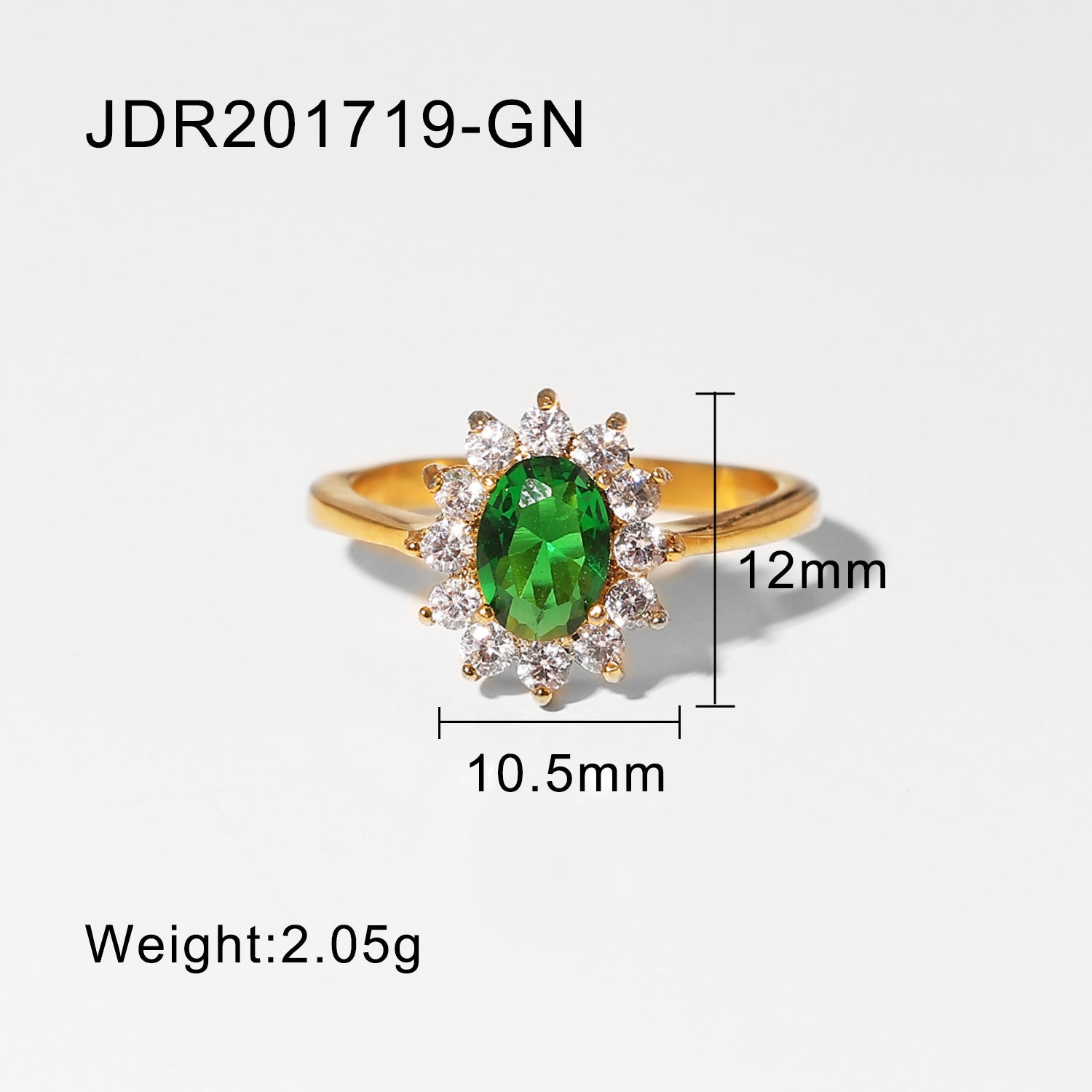18K Stainless Steel Gold Plated Green Zircon Ring