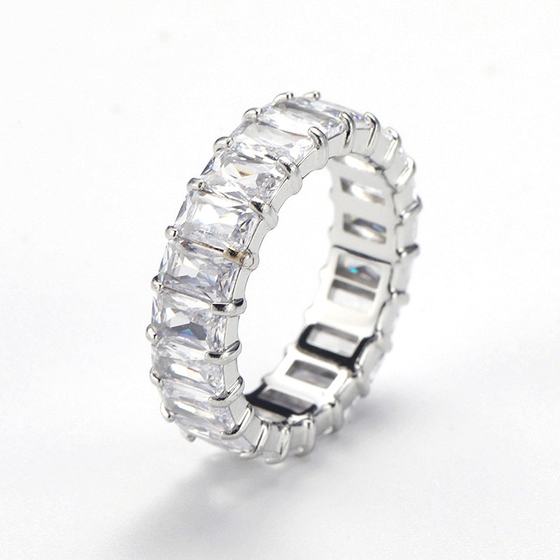 Italo Emerald Cut Eternity Silver Ring