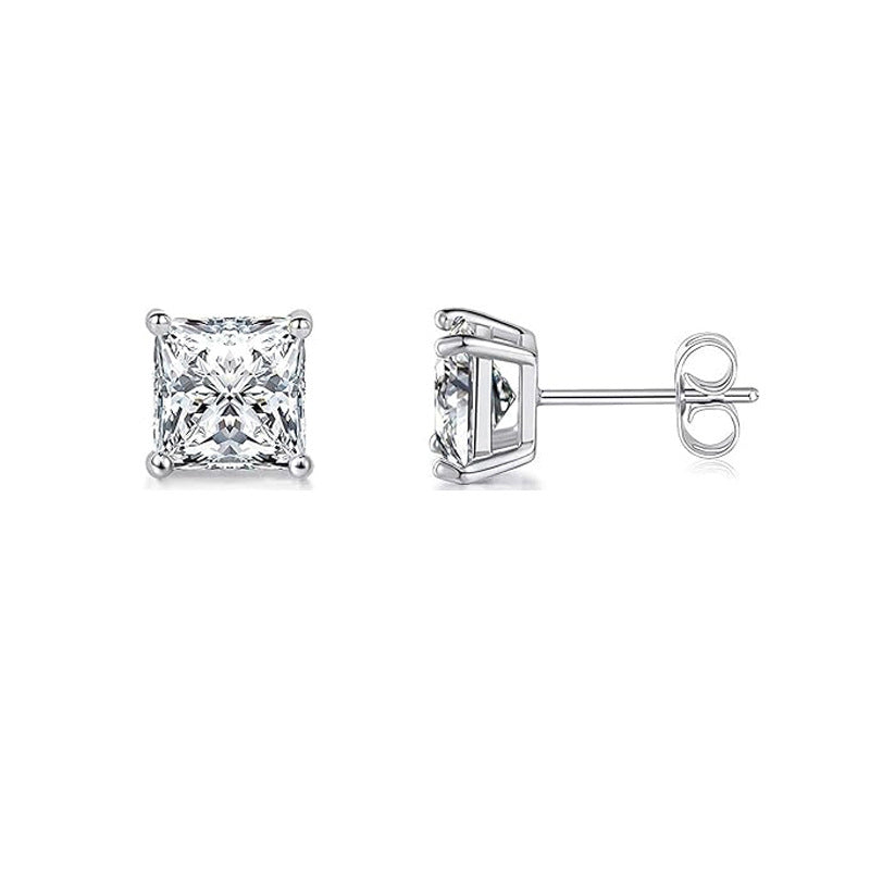 Italo Cushion Cut Stud Earrings In Sterling Silver