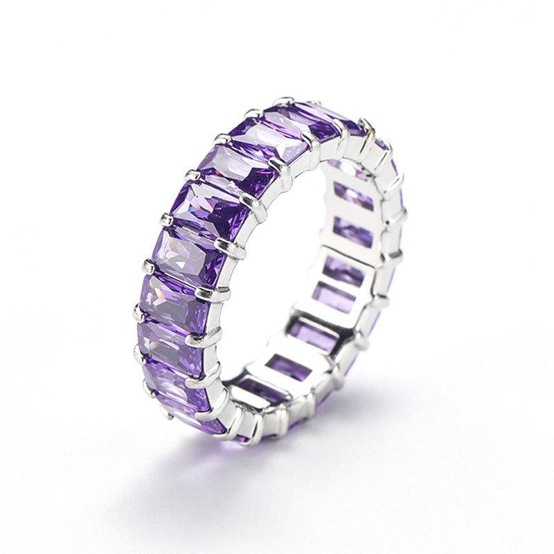 Italo Emerald Cut Eternity Silver Ring