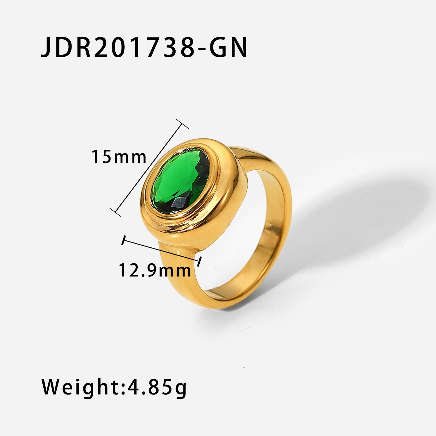 18K Stainless Steel Gold Plated Green Zircon Ring