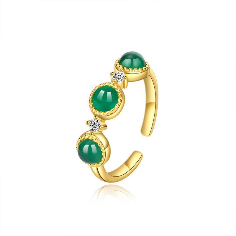 18K Stainless Steel Gold Plated Green Zircon Ring