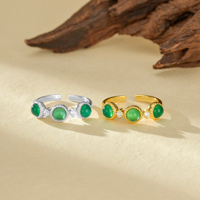 18K Stainless Steel Gold Plated Green Zircon Ring