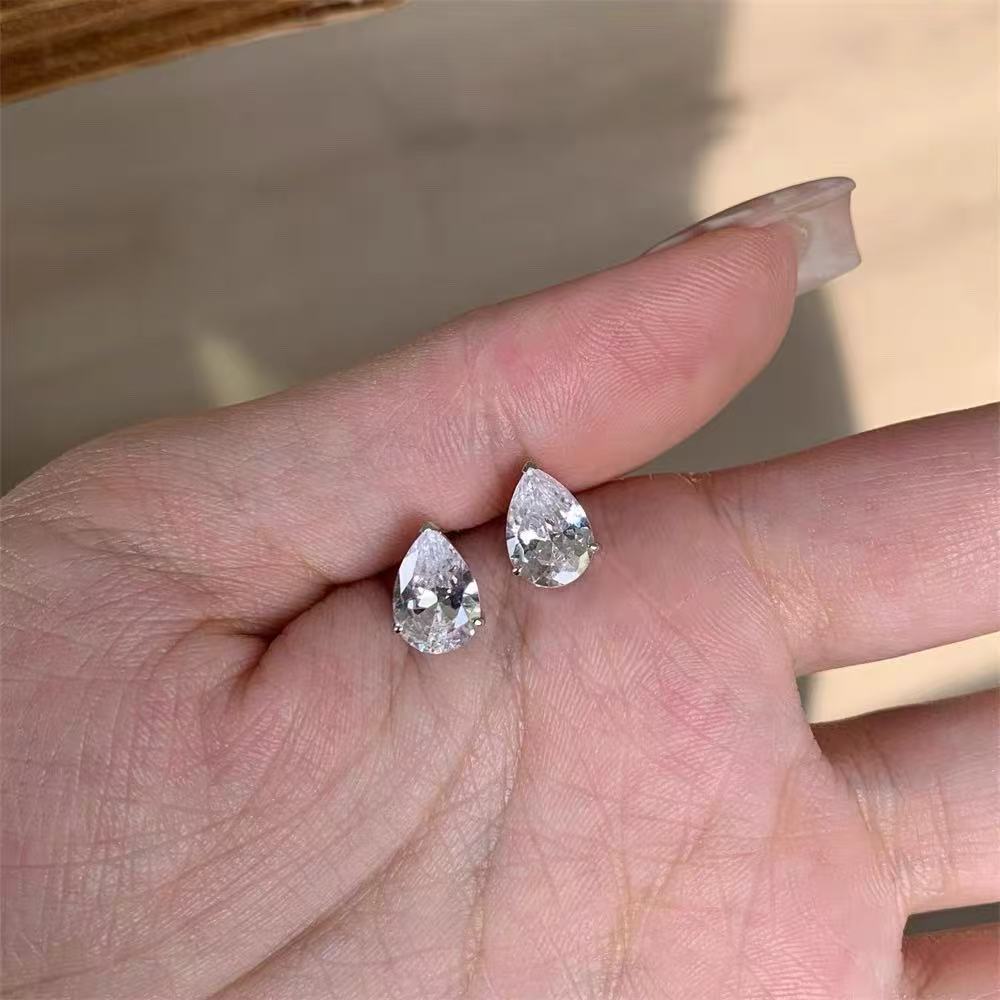 Italo Classic Pear Created White Sapphire Stud Earrings