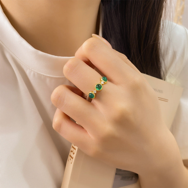 18K Stainless Steel Gold Plated Green Zircon Ring