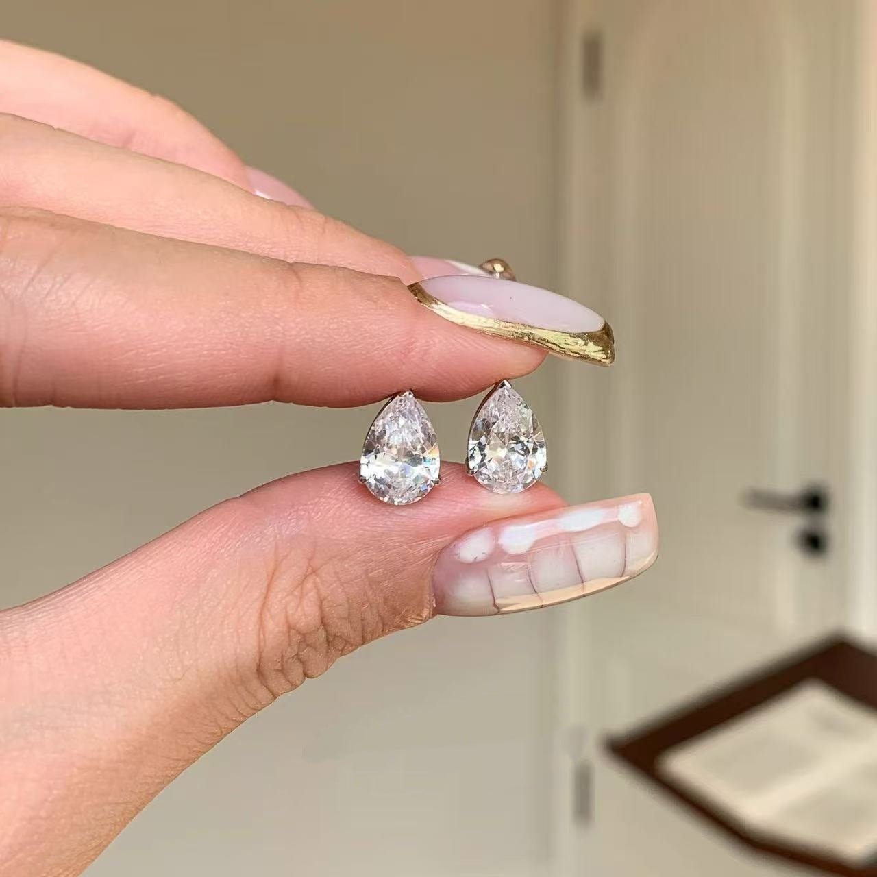 Italo Classic Pear Created White Sapphire Stud Earrings