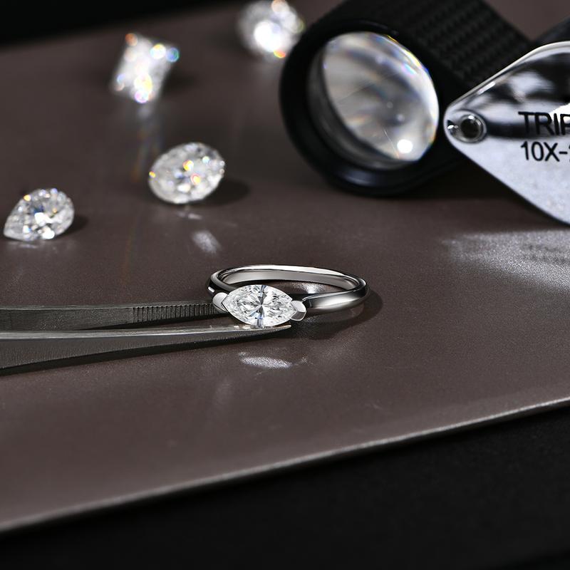 Marquise Shape Synthetic Moissanite Ring
