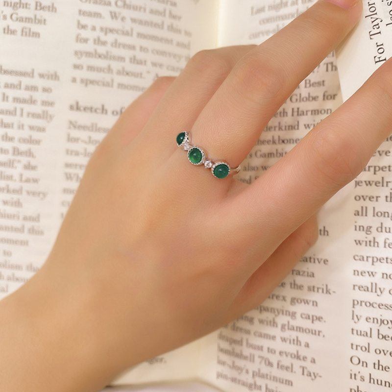 18K Stainless Steel Gold Plated Green Zircon Ring