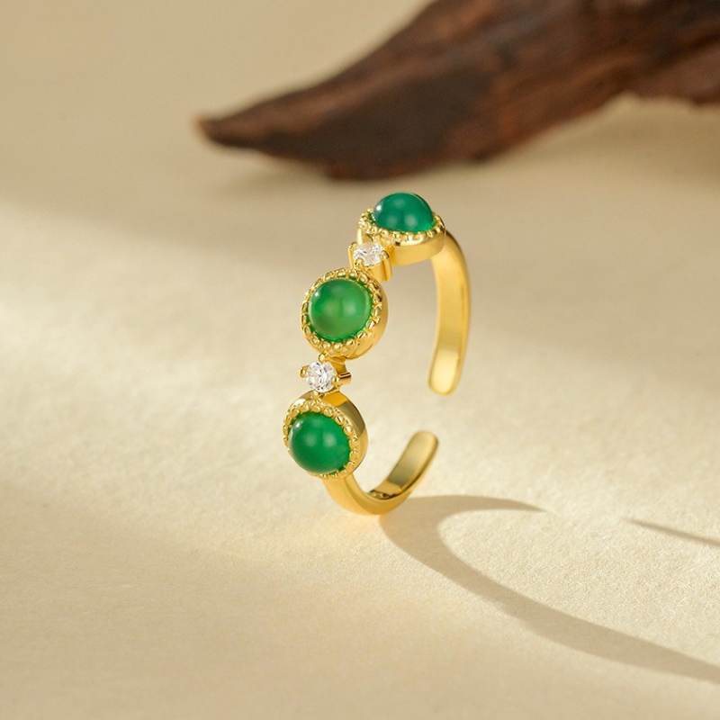 18K Stainless Steel Gold Plated Green Zircon Ring